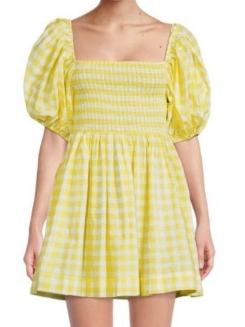 SWF Gingham Puff Sleeve Mini Dress
